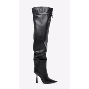 NEW Good American Black Carla Slouchy Over The Knee Tall Slouchy Heeled Boot